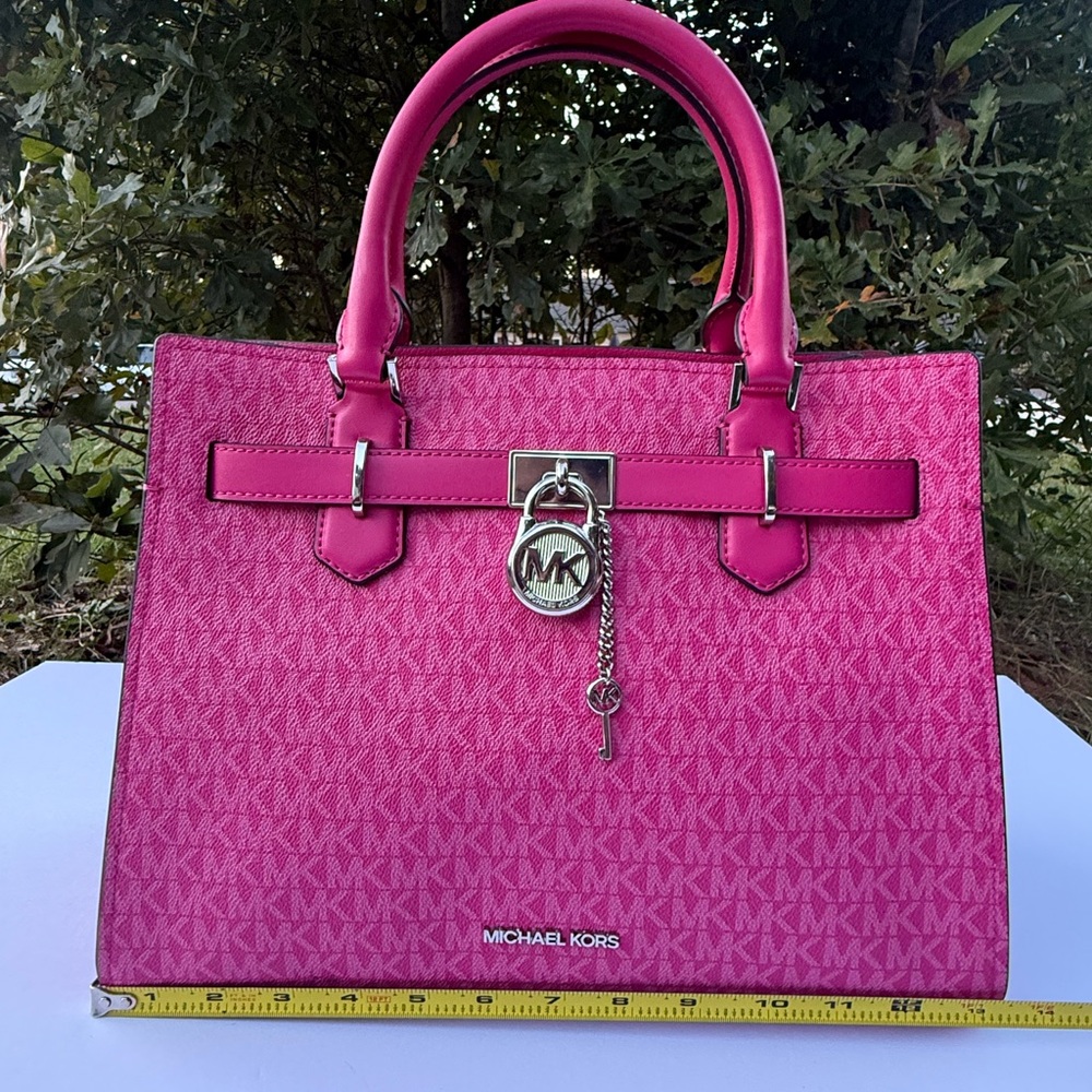 Michael Kors Purse and Wallet Hamilton Medium Satchel Dragon Fruit with Wallet - Picture 9 of 12
